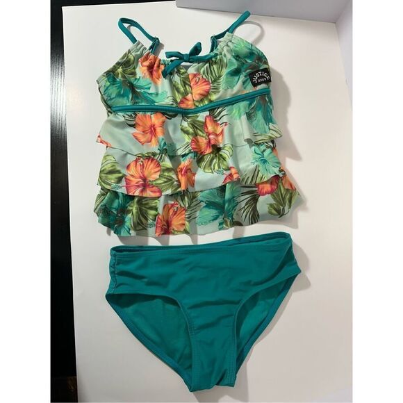 Justice Swim Suit 2-piece tankini Teal/Floral | Girls size Medium - Picture 1 of 12